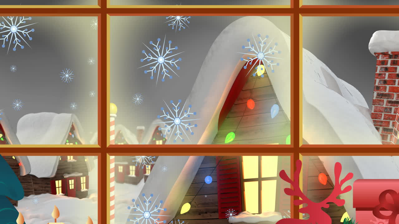 창문에서 볼 수 있는 겨울 풍경의 애니메이션