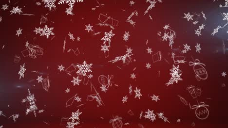 Animation-of-falling-snow-and-christmas-pattern-over-red-background