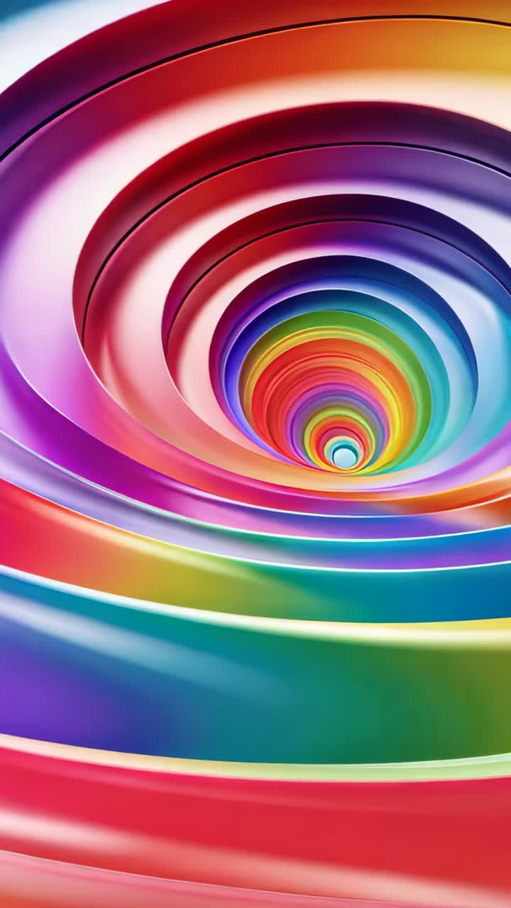 Vertical video: Animation starting spinning rainbow spiral vortex drawing deeper into tunnel