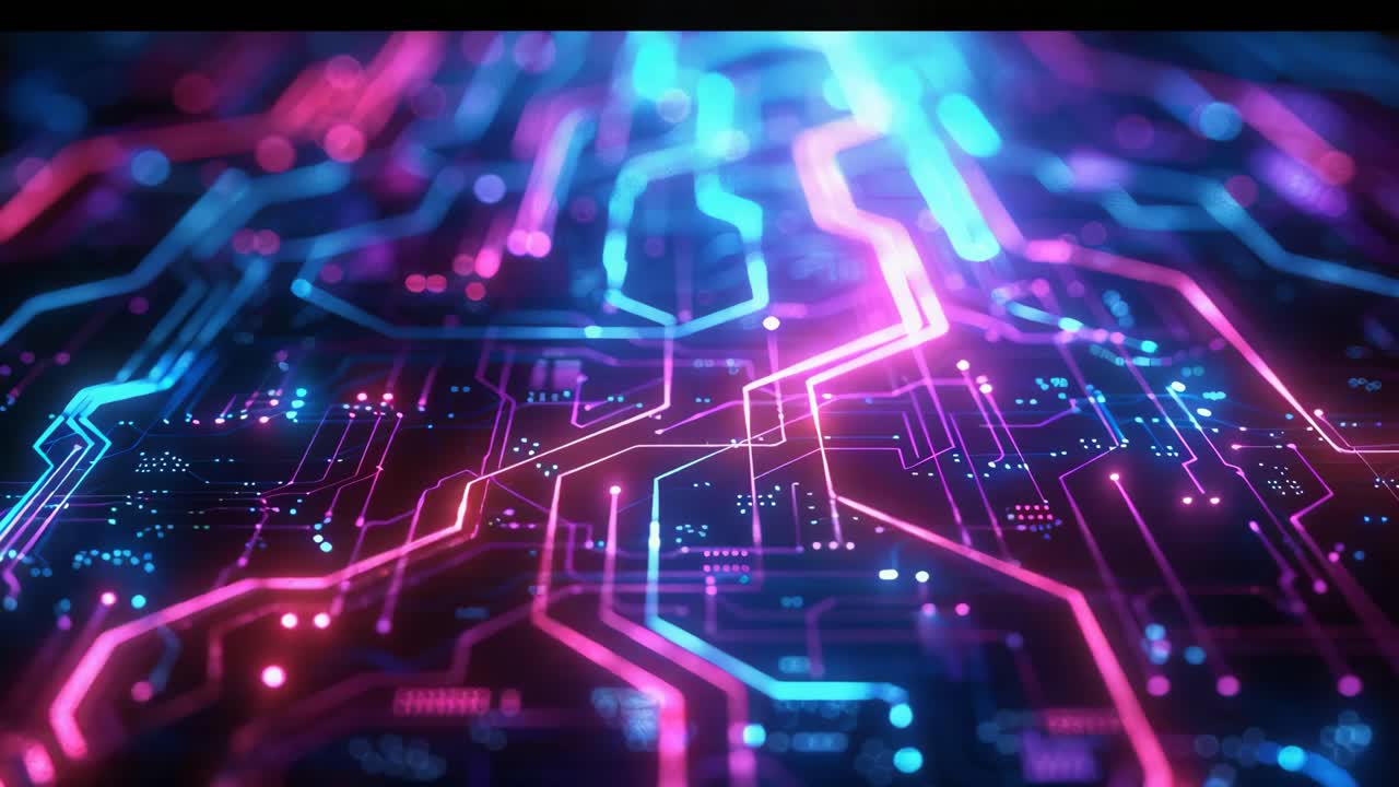 Neon Circuit Board Abstract Background