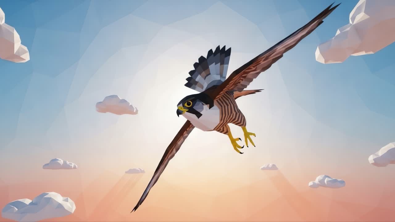 A Stunningly Crafted Falcon in Flight, Soaring Against a Beautiful Sky with Soft Clouds and a Warm Gradient, Capturing the Elegance and Grace of Nature's Avian Wonders