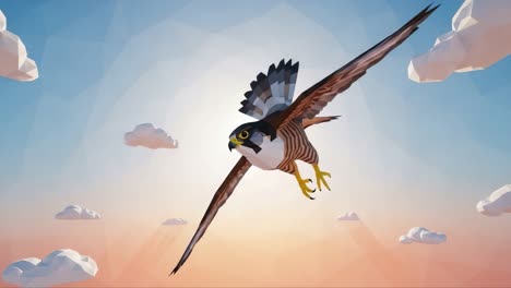 a stunningly crafted falcon in flight, soaring against a beautiful sky with soft clouds and a warm gradient, capturing the elegance and grace of nature's avian wonders