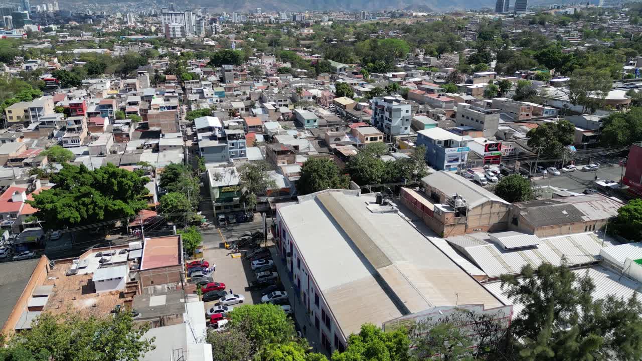 Aerial view of old urban area of ​​Tegucigalpa, neighborhoods in commercial zone