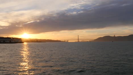 long shot of golden gate bridge at dusk