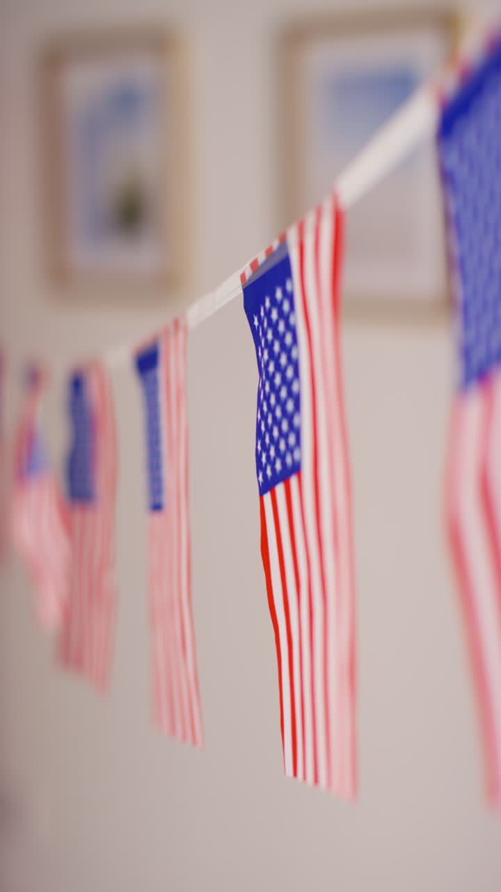 Vertical Video Close Up Of American Stars And Stripes Flag Bunting For Party Celebrating 4th July Independence Day
