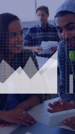 animation of financial data processing over diverse group of business people