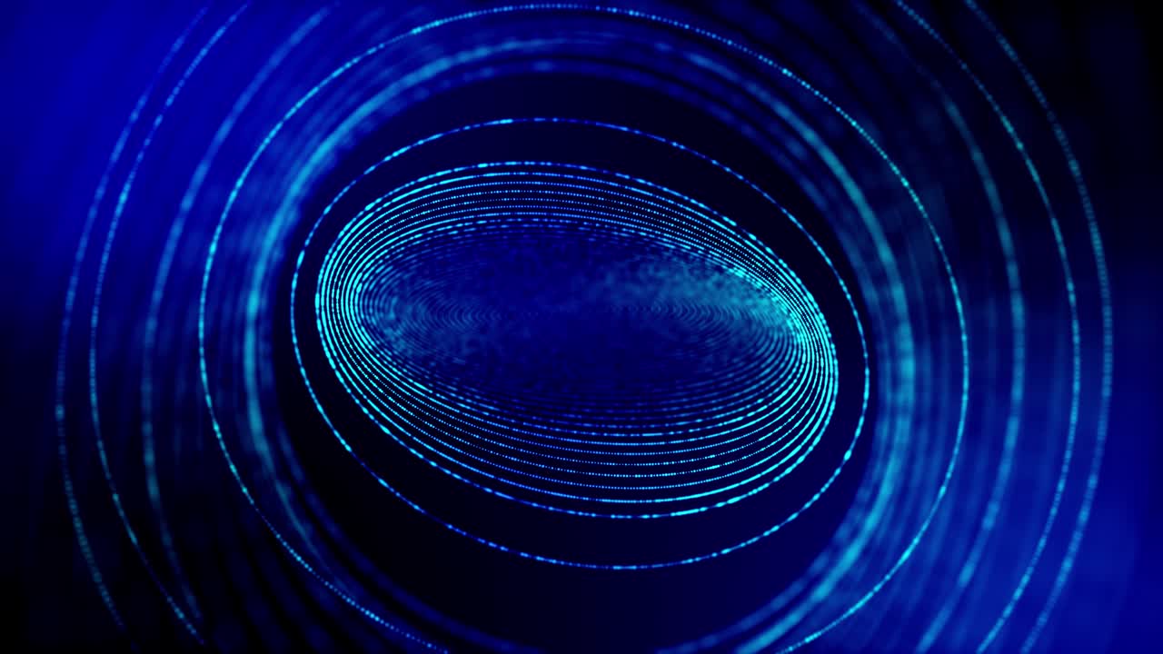 4k seamless looped science-fiction blue background with radial structures, particles oscillate and move smoothly, like element of information graphics on sci-fi panel HUD. Rings 15