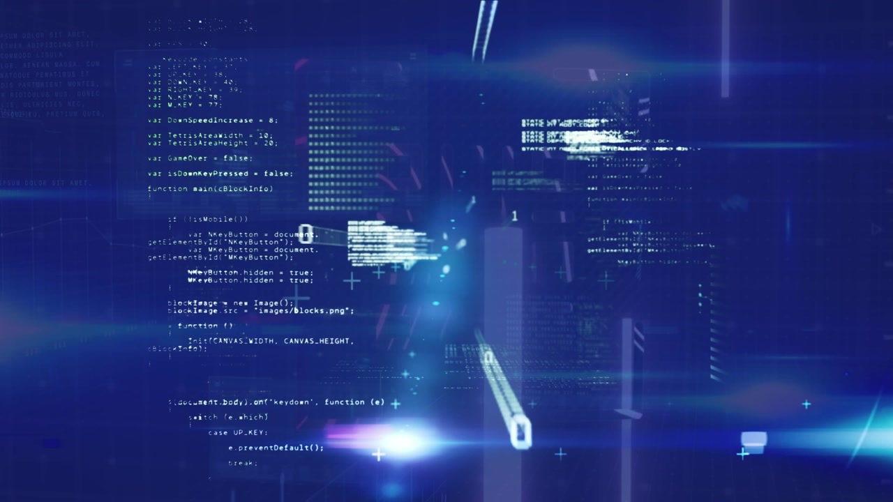 Animation of data processing over blue background