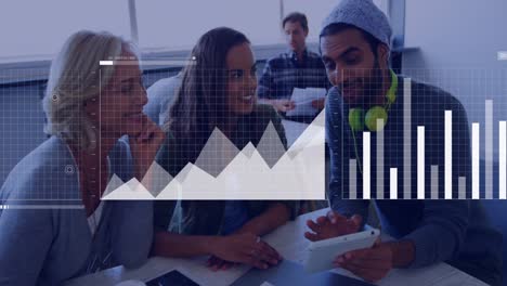 animation of financial data processing over diverse group of business people