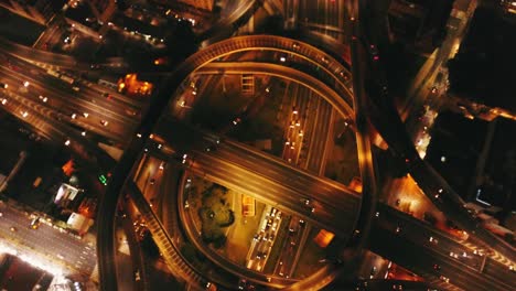 Drone-aerial-footage-of-highway-traffic-flowing-slowly