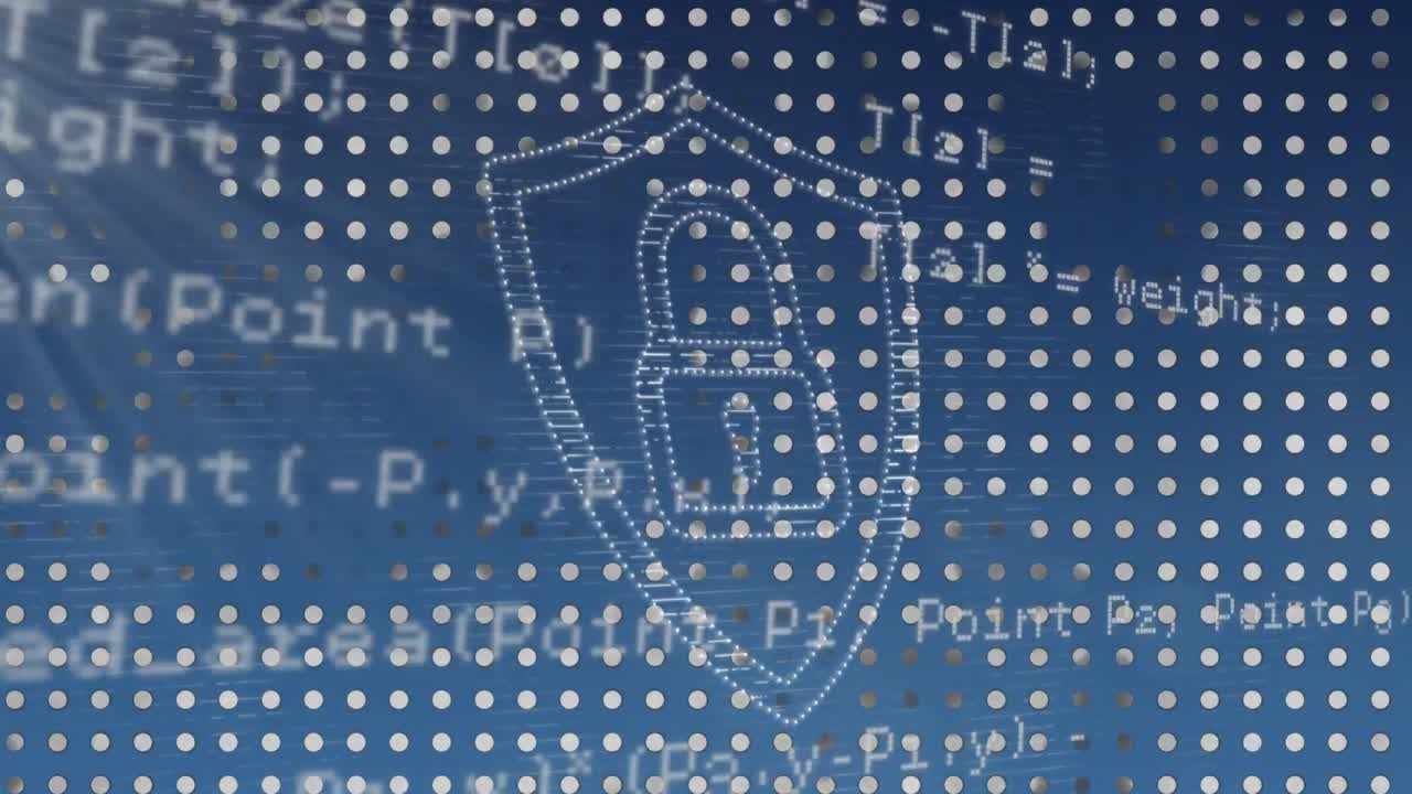 animazione del lucchetto di sicurezza e elaborazione dei dati