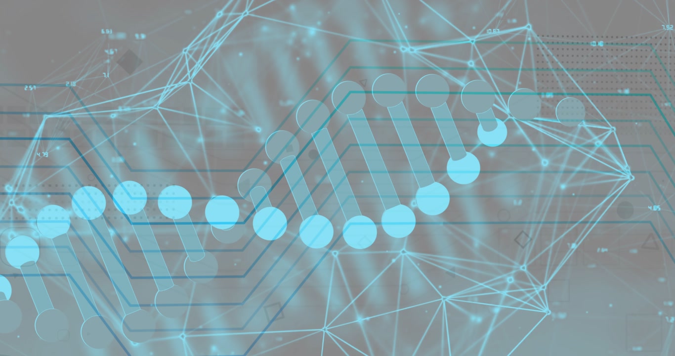 Numeric labels appearing starting DNA strand moving HUD rings pulsing links blinking to show data