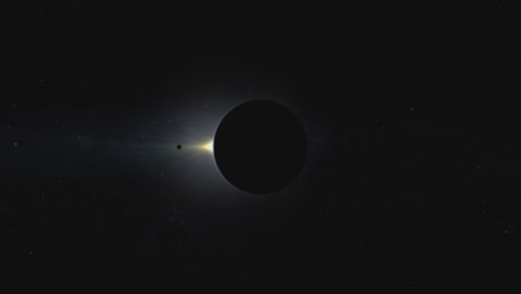 A large sphere eclipses a bright star in outer space