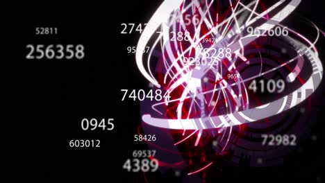 animation of numbers, wavy lights and data on black background