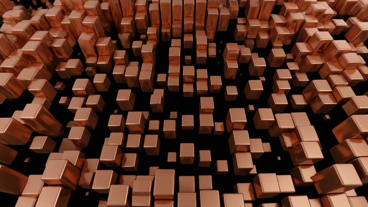 Abstract Animation of Rising Copper Metallic Cubes