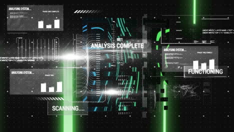 scanning and analysis complete animation over digital circuit board and data charts