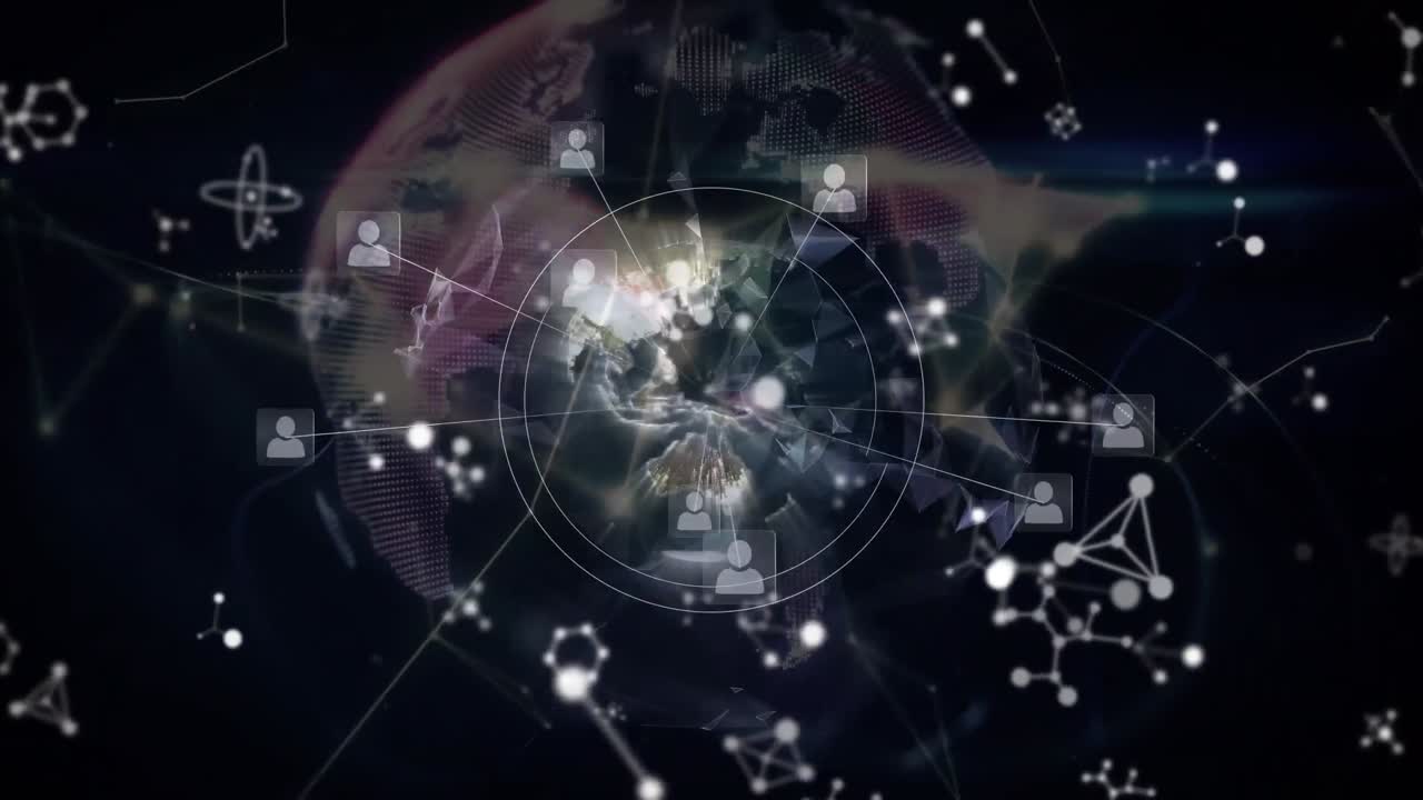 Animation of scope scanning and network of connections over globe