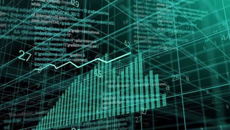 animación de gráficos y capas de procesamiento de datos sobre una cuadrícula 3d sobre fondo negro