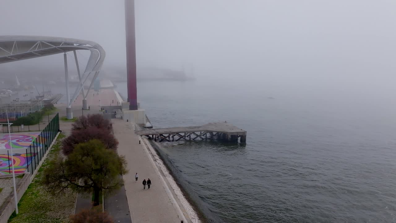 Drone shot from under the big bridge in Lisbon.