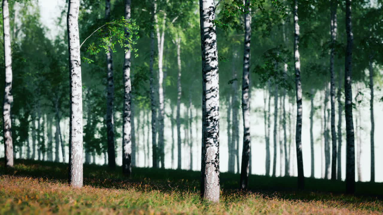 Sollys i en bjørkeskog