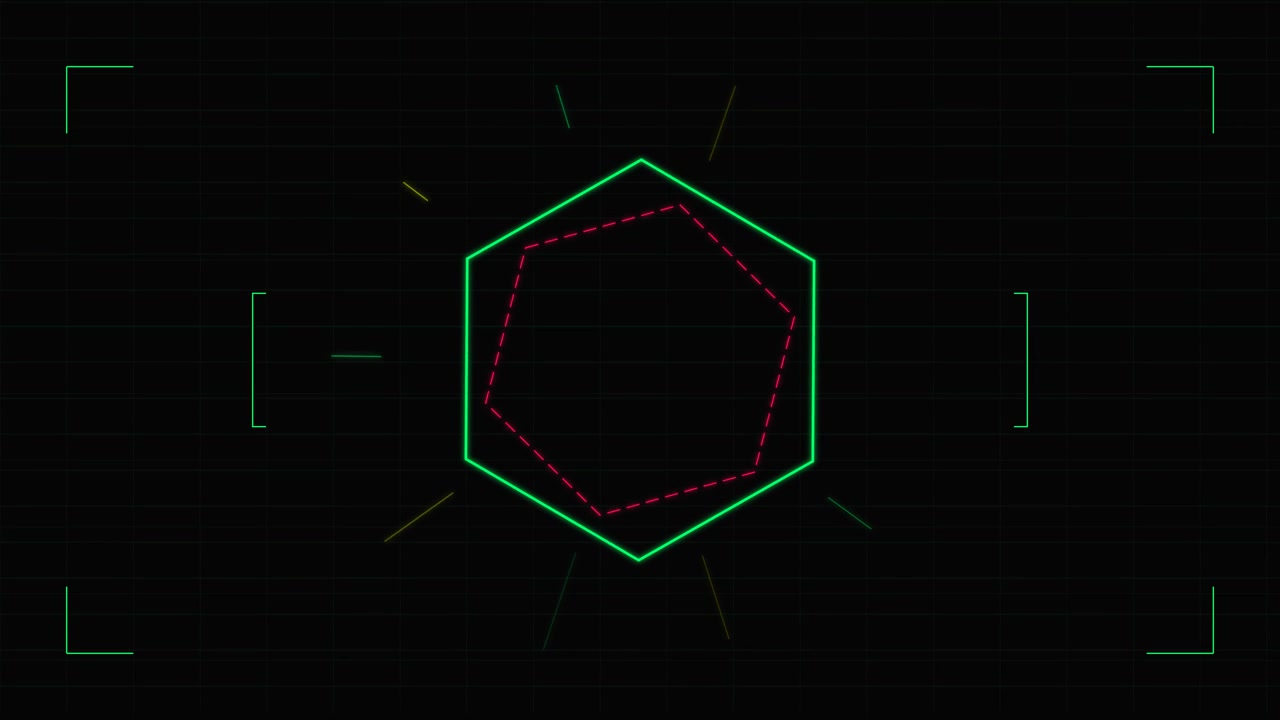 Futuristic Digital Hexagon Interface with Glitch Effects