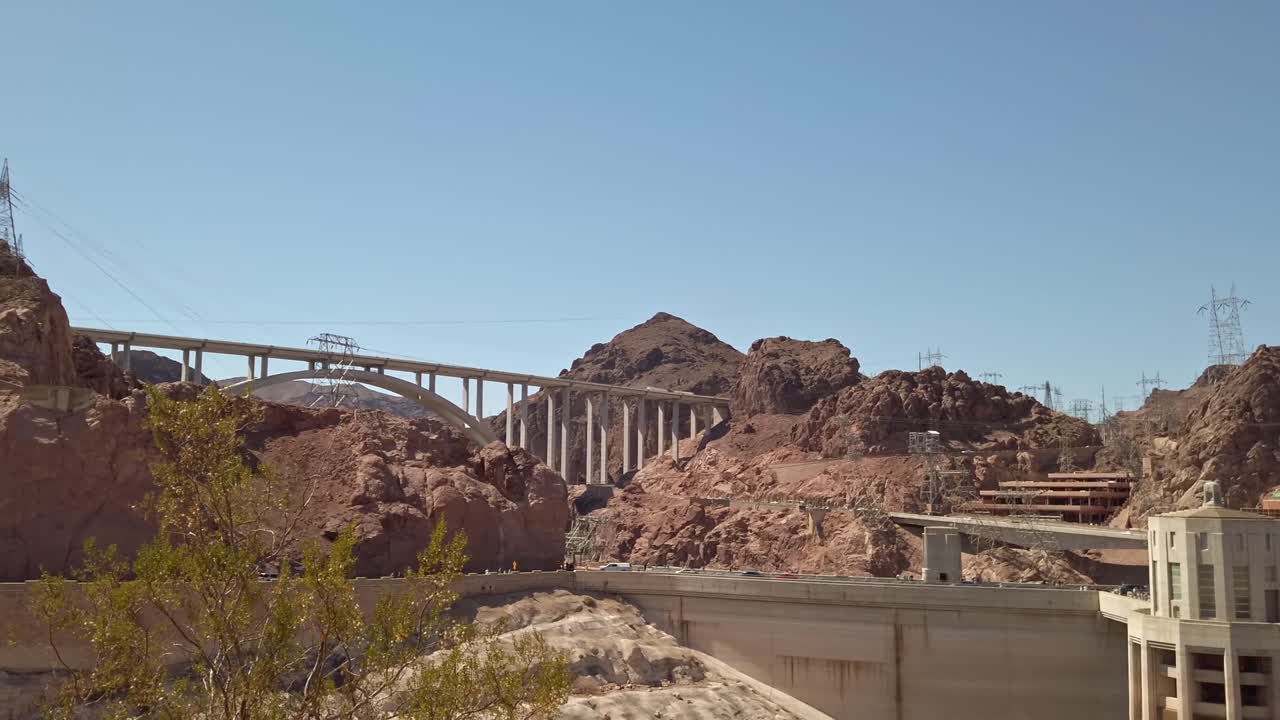 Black Canyon and Mike O'Callaghan–Pat Tillman Memorial Bridge view with driving cars in Nevada