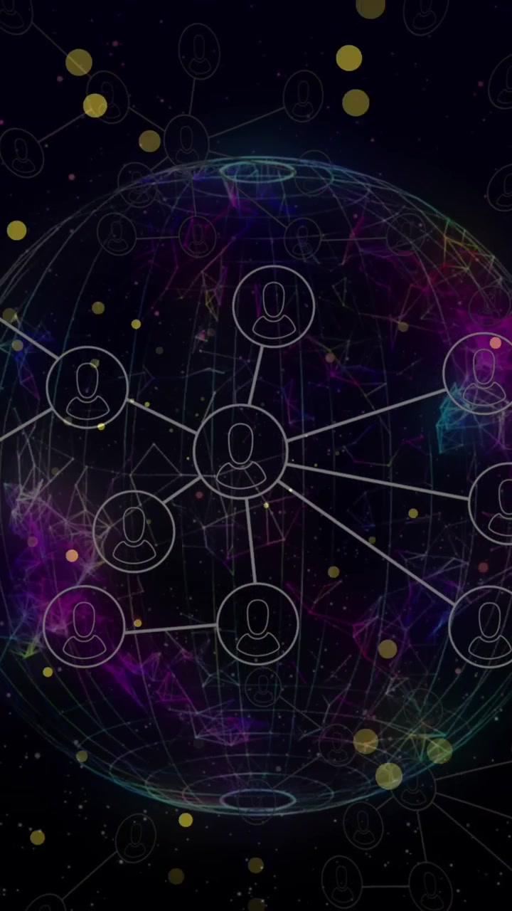 Animation of dots moving over connections and globe on black background