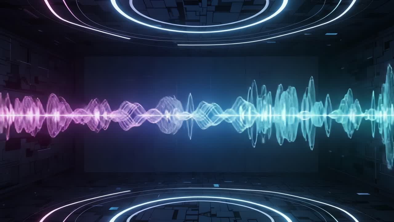 Dynamic Waves of Sound: Visualizing Audio Frequencies through Colorful Patterns in a Futuristic Digital Environment