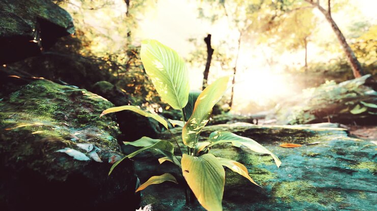 foresta verde con raggi di luce
