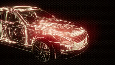 Holographic-animation-of-3D-wireframe-car-model-with-engine