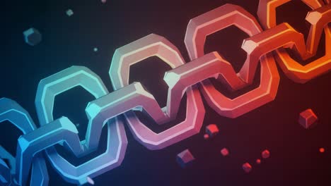 a vibrant visualization of interconnected geometric chains in a digital space, highlighting the harmony of technology and design through colorful patterns