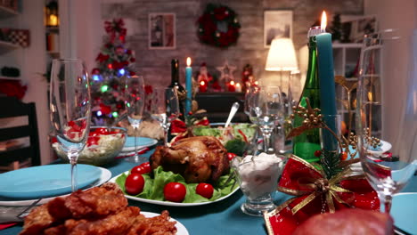 a dining table with delicious food prepared