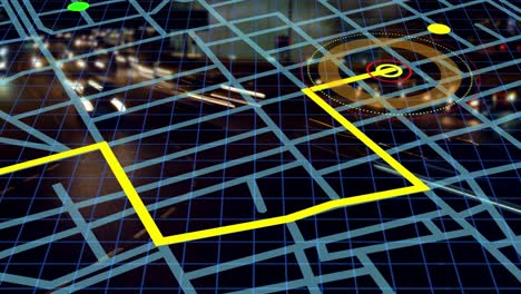 Linienschema-Der-Navigationskarte-Vor-Zeitraffer-Des-Nächtlichen-Stadtverkehrs-Im-Hintergrund