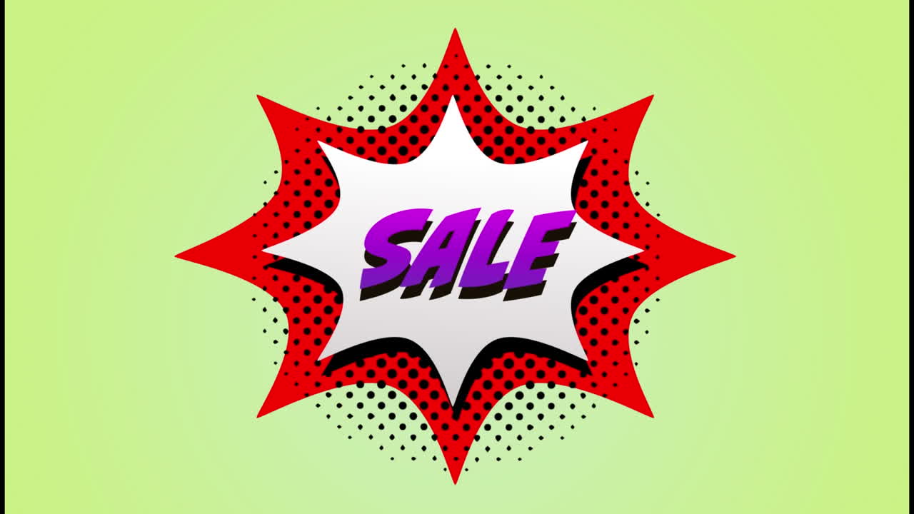 animación de texto de venta en burbuja de habla de estrella retro sobre fondo verde