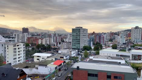 Panoramic-City-View-of-Quito-in-Ecuador-during-Golden-Sunset-in-Summer