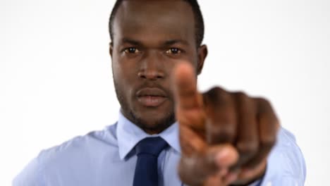 portrait of businessman pointing