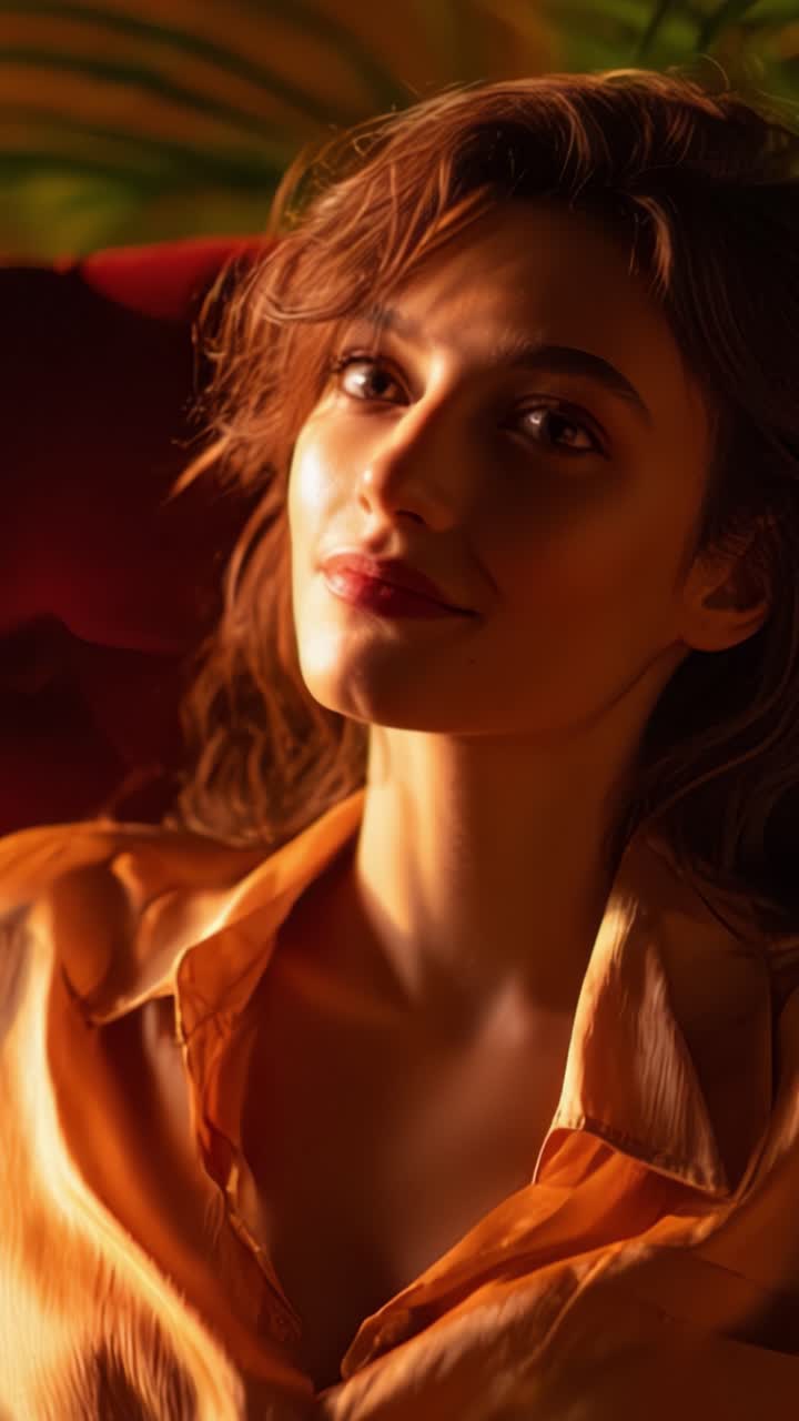 A Captivating Portrait of a Woman with Warm Lighting and Soft Expression, Showcasing Elegance and Beauty in an Artistic Composition