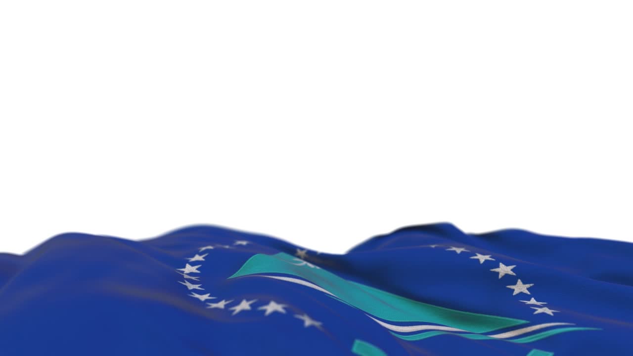 남태평양 위원회 직물 발은 바람의 루프에 흔들리고, 남태평해 위원회는 바람에 흔들리는 직물 배너를 매고, 반 채워진 색 배경, 텍스트를 위한 장소, 20 초 루프.