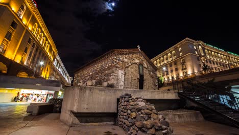 a night timelapse of a church in the city center of sofia, bulgaria.
