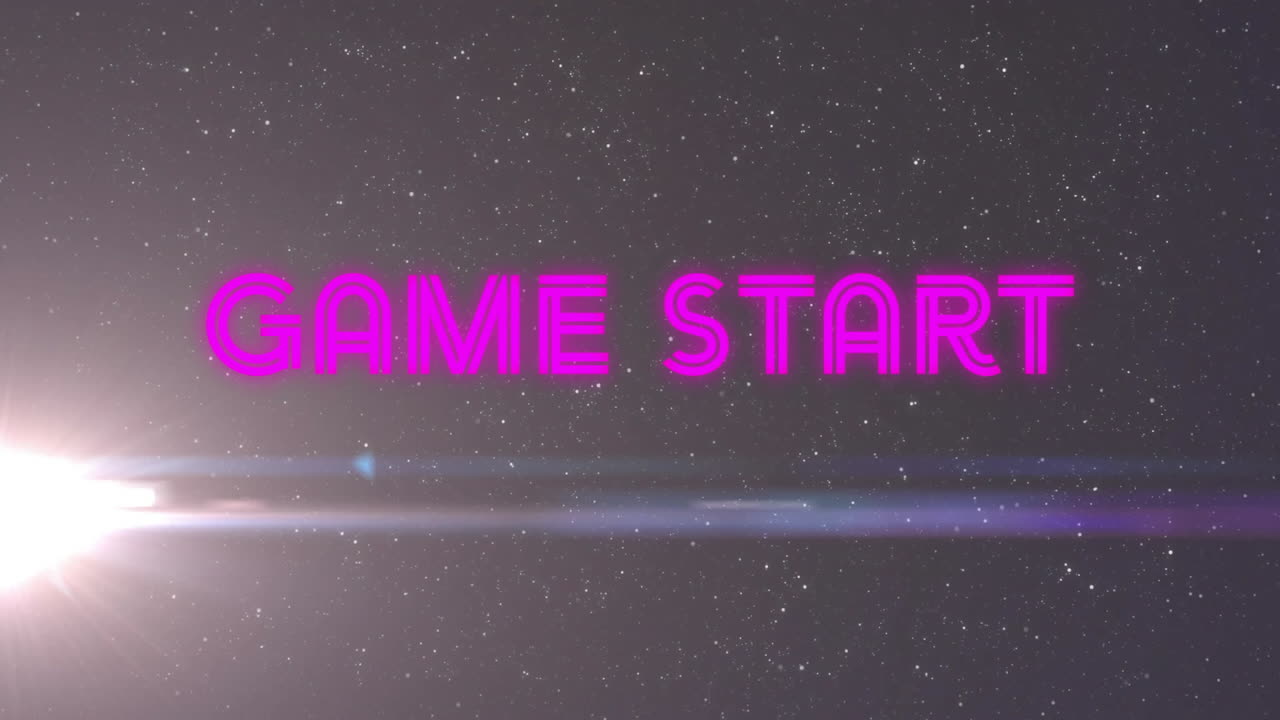 Animation of neon game start text over glowing spots