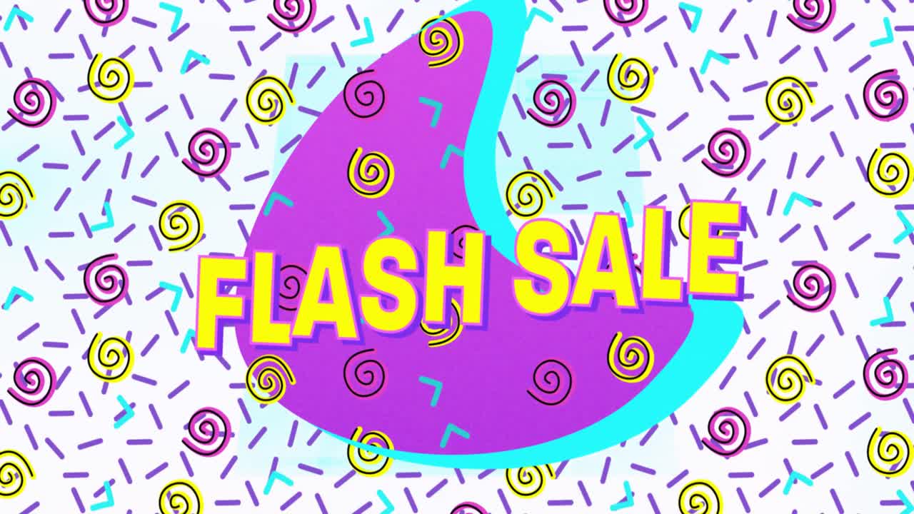 ⁇ 색 배경 에 추상적 인 다채로운 모양 을 배경 으로 보라색 배너 에 있는 플래시 판매 텍스트