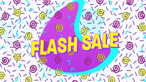 flash sale text on purple banner against abstract colorful shapes on white background