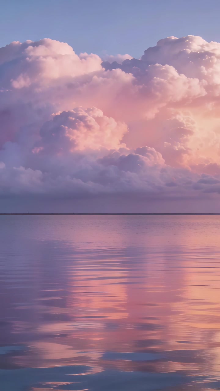 Video verticale: Luce cangiante che fa brillare il riflesso delle nuvole e le increspature su un mare calmo al tramonto.