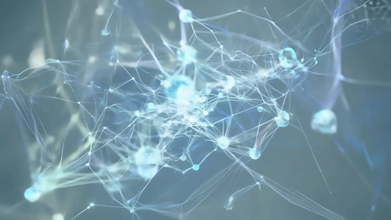 플렉서스 네트워크는 동적 디지털 풍경에서 연결되고, 성장하고, 진화하는 점과 선을 보여줍니다.