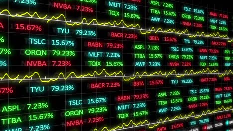 digital animation of stock market data processing against black background