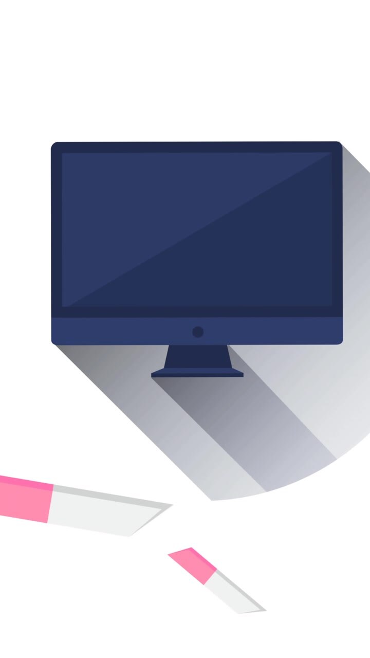 Animation fallender pinker und weißer Radiergummis und eines schwarzen Computerbildschirms auf Weiß