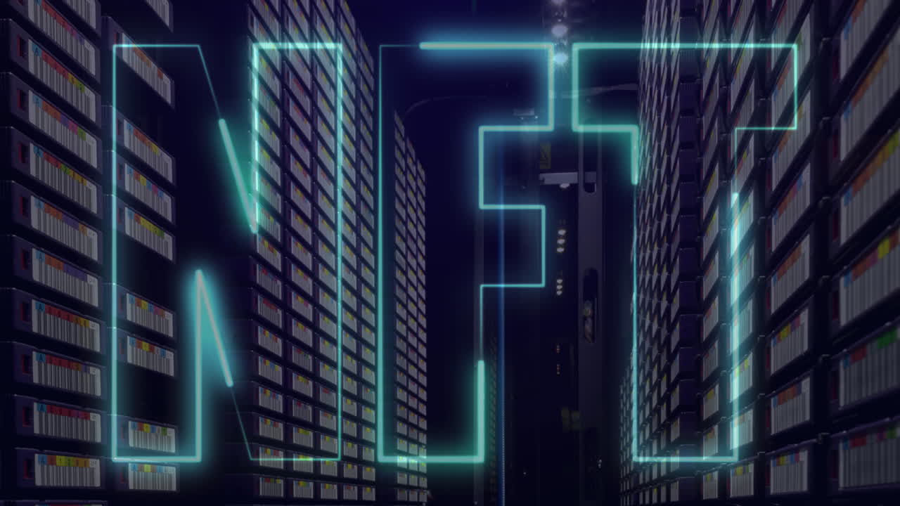 animación del texto nft sobre la sala del servidor