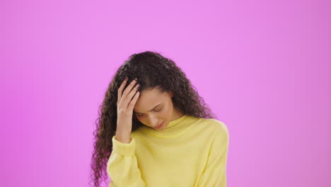 Unhappy,-face-and-woman-in-studio-disappointed