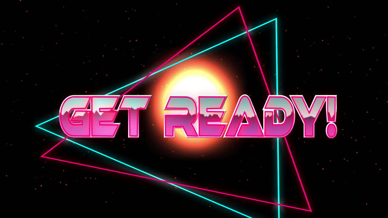 Get Ready! animation with neon pink text and geometric lines on black background