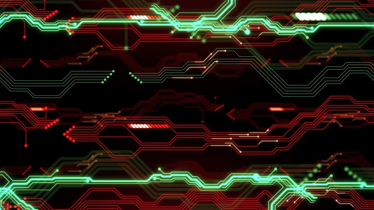 fondo de tecnología abstracta con líneas de placa de circuitos verdes y rojas animación de bucle